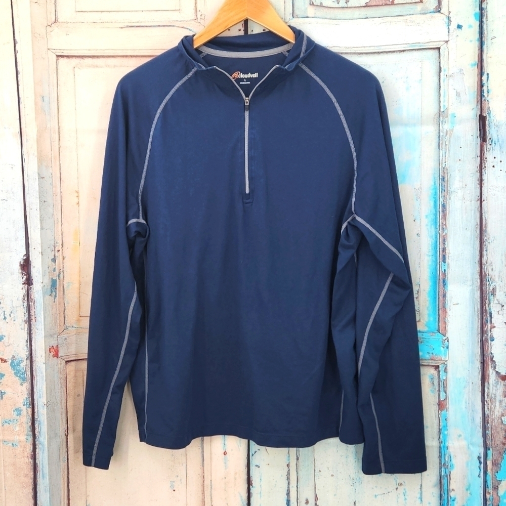 Cloudveil 1/4 Zip  Pullover Dark Blue Exposed Hemlines‎ Mock Neck